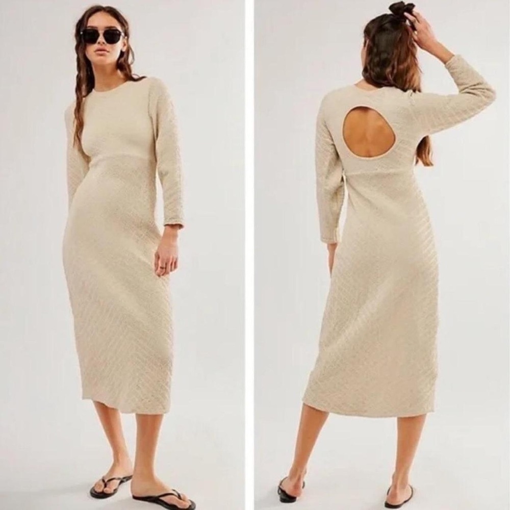 Free People Gabby Seamless Midi Dress in Tan/Cream Size‎ XS/S